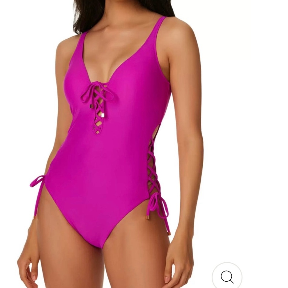 bar III Side‎ Tie One Piece NWOT size M Bright Pink